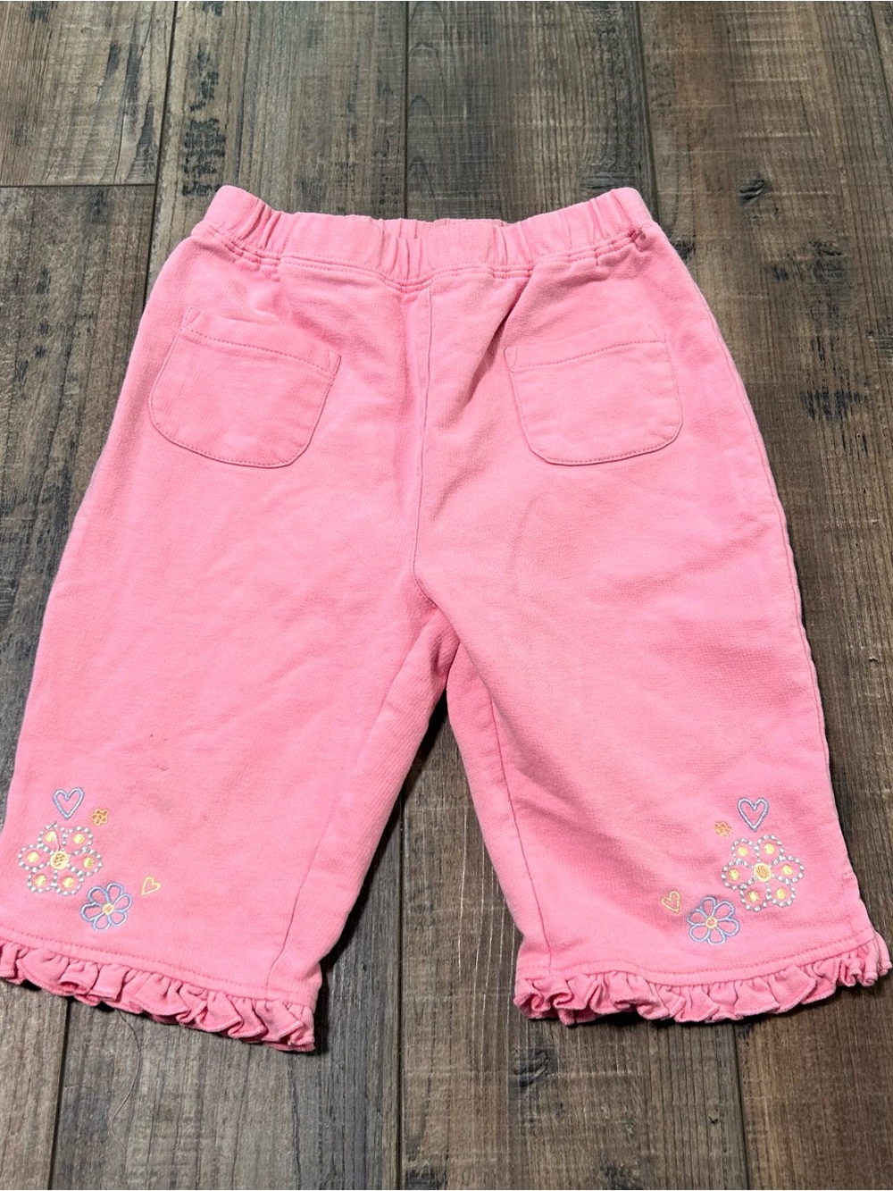 TKS Basics Pants Pink Embroidered Toddler Girls Size 3T Cropped Wide Legs